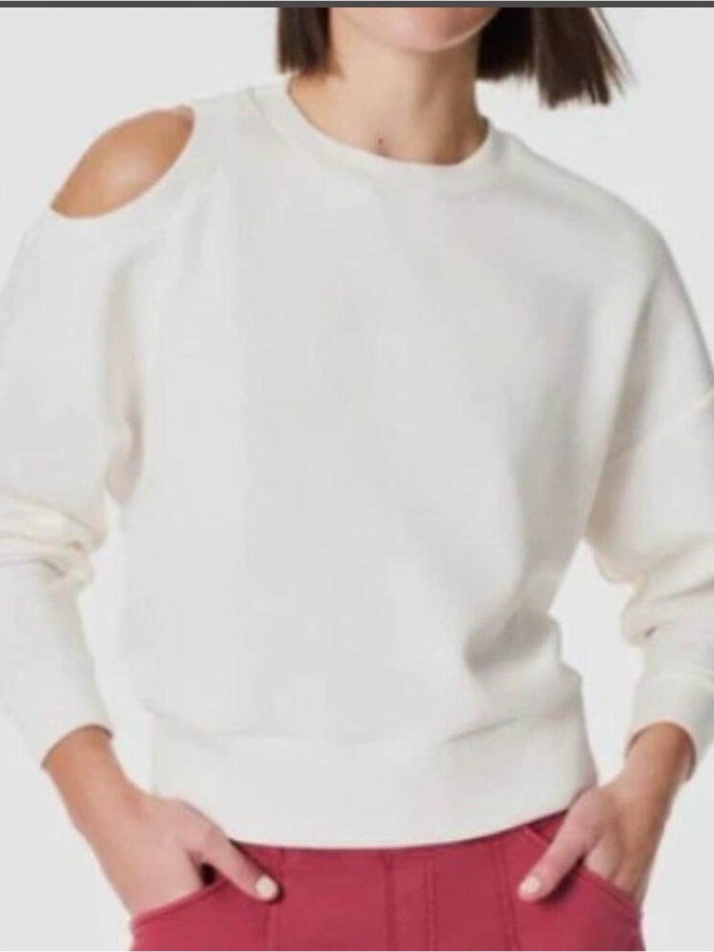 SPANX Cream Cold-Shoulder Crew Sweatshirt